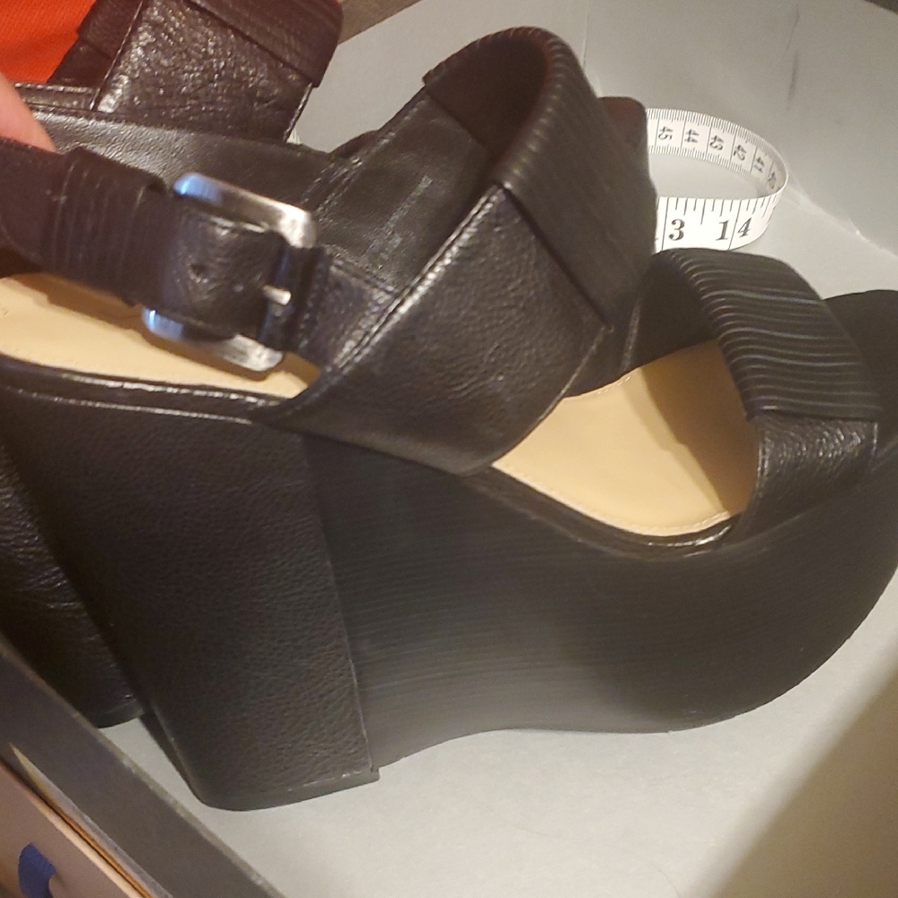 Via Spiga Black Wedge Sandals Strap Leather - Picture 8 of 11